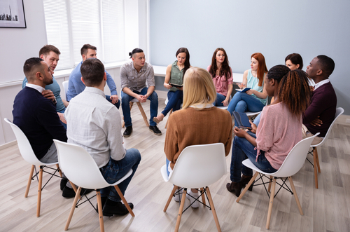 At a drug rehab or addiction center, therapists and counselors teach people how to use different types of communication to help them recover.